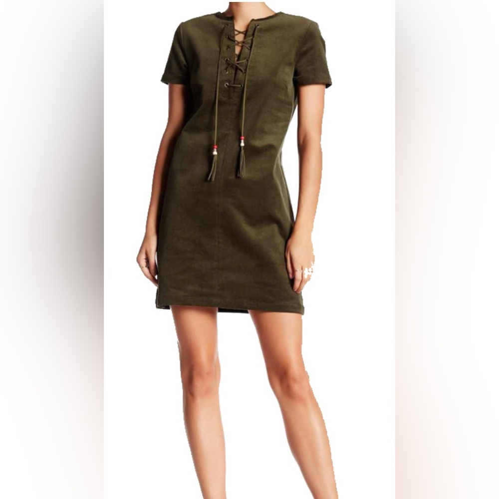 Romeo & Juliet NWT Olive Corduroy Lace Up Dress Green Size Large